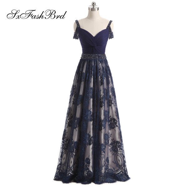 Fashion Occasion Elegant Ruffle Sweetheart Spaghetti A Line Navy Blue Tulle Long Party Formal Evening Dresses for Women Prom Dress Gowns