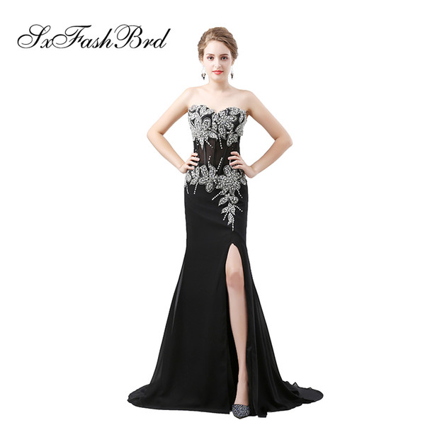 Elegant Girls Dress Sweetheart With Beading Mermaid Side Split Chiffon Long Party Formal Evening Dresses for Women Prom Dress Gowns