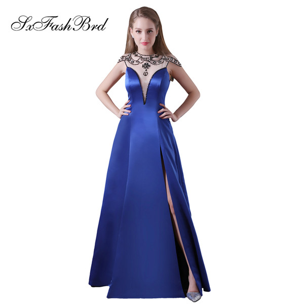 Elegant Girls Dress O With Beading A Line Long Side Split Party Formal Evening Dresses for Women Prom Dress Gowns