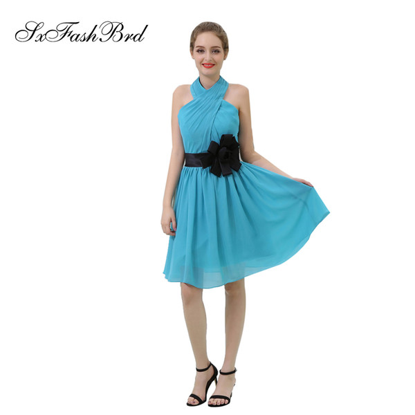 Elegant Girls Dress Halter Neck A Line Knee Length Short Chiffon Party Formal Evening Dresses for Women Prom Dress Gowns