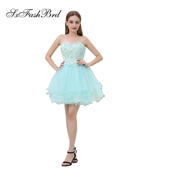 Elegant Girls Dress Sweetheart With Appliques A Line Mini Short Light Sky Blue Tulle Party Formal Evening Dresses for Women Prom Dress Gowns