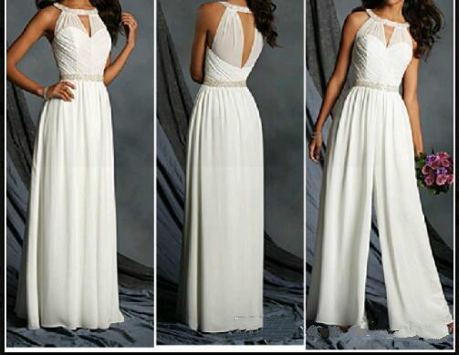 New Chiffon Jumpsuit Dresses Girls Elegant Evening Party Dresses Prom Dresses Vestido De Festa Floor Length Customize White Party Gowns Sash