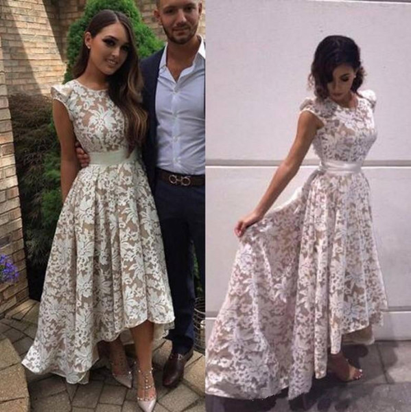 White Full Lace Prom Dresses High Low Evening Party Gowns graduation dresses formal Party Dress vestidos de fiesta evening dresses customize