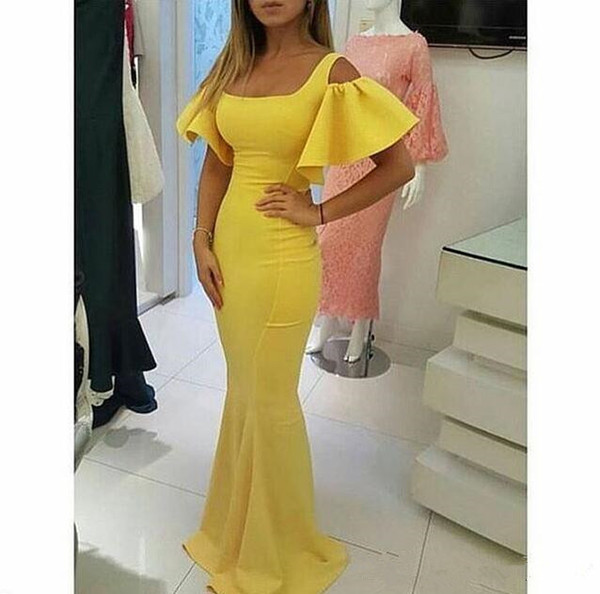 Designer Prom Dresses Vestidos De Yellow Square Neckline Short Pregnant Prom Dresses Puffy Sleeve Mermaid Evening Gowns M100