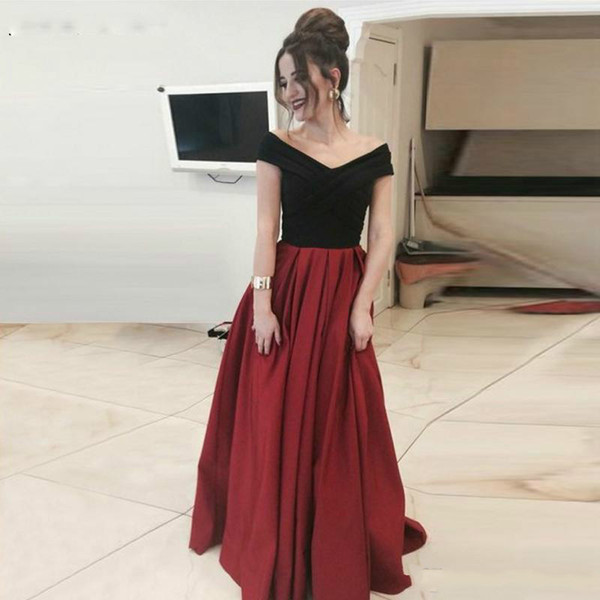 Black and Burgundy Prom Dresses Prom Gowns Off The Shoulder A Line Formal Evening Dress Party Gowns Occasion Graduation Dresses