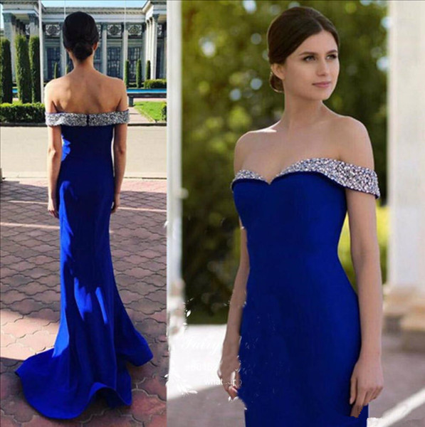 Royal Blue Mermaid Prom Dresses Dazzling Silver Beading Off Shoulder Long Formal Evening Dress Party Gown Vestidos De Fiesta M71