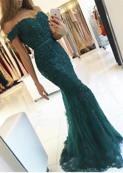 Lace and Applique Mermaid Prom Dresses 2017 Strapless Sleeveless V-Backless Floor Length Off the Shoulder Party Gowns Evening Dresses 2017