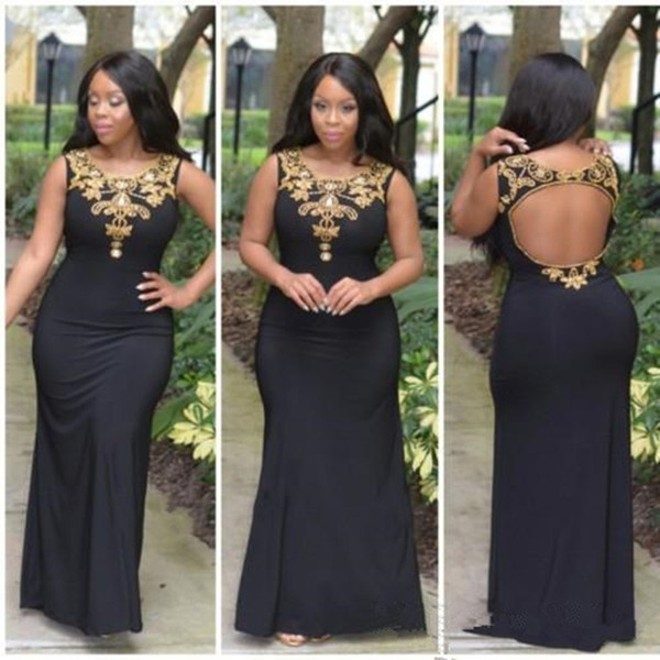 2017 Sexy Arabic Plus Size Jewel Black Mermaid Evening Dresses Sleeveless Gold Bead Floor Length Turkish Women Prom Dress Party Gowns