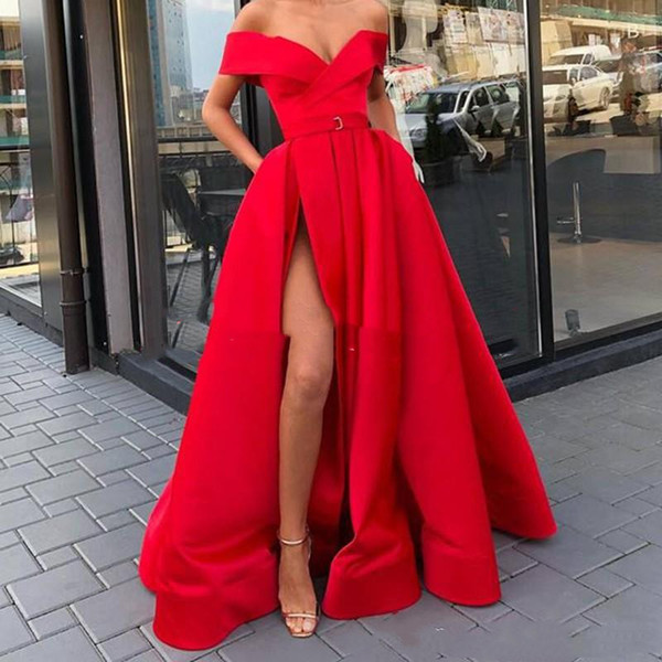 Sexy Long Front split prom Dress off the shoulder evening dresses floor length party wear for special occasion