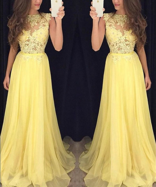 Light yellow prom Dress sleeveless evening dresses with lace appliques floor length party gowns for lady sweet girl 16