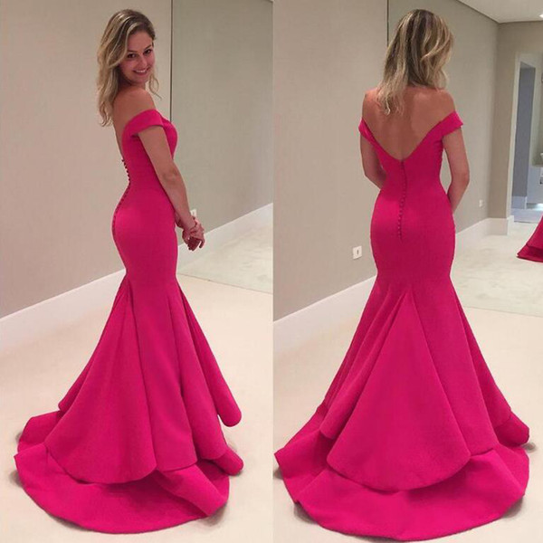 new Fuchsia mermaid prom dress off the shoulder open back evening dresses sexy lady party gowns