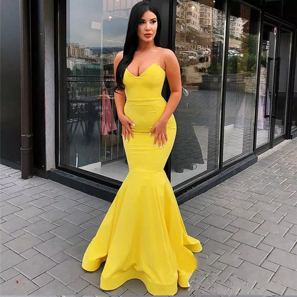 Yellow strapless prom dresses new mermaid evening gowns sexy floor length woman formal party dresses