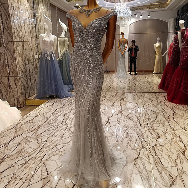 LS7335 luxury long evening party dress for graduation O neck prom dress backless sparkle mermaid prom dress