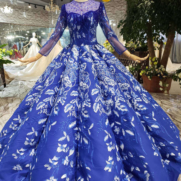 2022Newest Design Muslim Prom Dresses Illusion O Neck Long Tulle Sleeve Evening Dress Detail Embroidery Applique Luxury Swollen Prom Gown