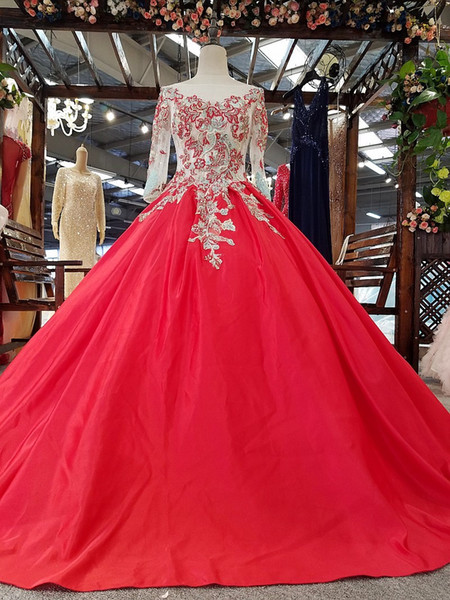 Sexy New Fashion Ball Gown Red Prom Dresses Red Evening Gowns Long Sleeve Prom Dresses Vestido De Fiesta Largos De Noche Elegante