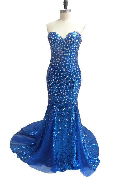 Sparkly Beaded Sequin Prom Dress Luxury Sweetheart Backless Floor Length Mermaid Prom Evening Gown Dresses Custom Made