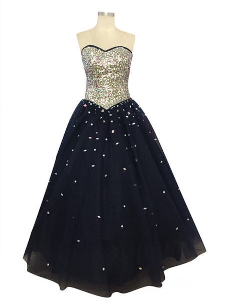 Navy Blue Crystal Sequin Prom Dresses Good Design Sexy Sweetheart Ball Gown Floor Length Formal Gowns Dress