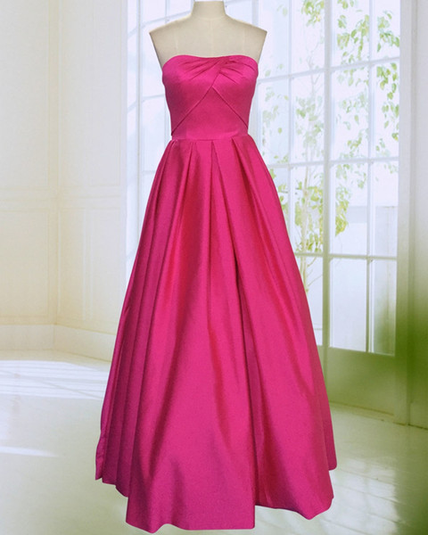 Rose Red Long Satin Prom Dress Hot Sale A Line Floor Length Strapless Woman Formal Evening Gowns Custom Made