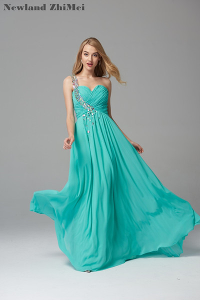 Hot Green Prom Dress One Shoulder Sweetheart Long Chiffon Crystal Bead A Line Evening Party Gown Sparkly 