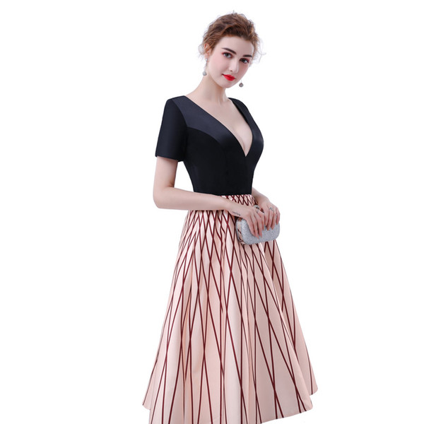 FADISTEE New arrival elegant satin dress evening dresses prom party short sleeves formal long V-neck pattern sexy style