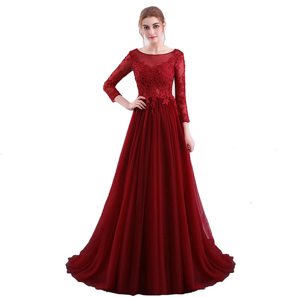 New arrival party evening dresses backless Vestido de Festa A-line prom dress tulle Robe De Soiree 3/4 sleeves Modern party dress