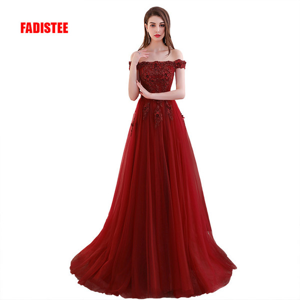 FADISTEE New arrival elegant lace dress evening dresses prom party lace-up sleeveless formal long Classic boat neck sweep train frock