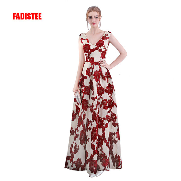 FADISTEE New arrival elegant evening dresses prom party sleeveless formal long V-neck sexy V-opening back Modern style