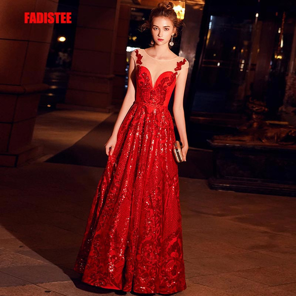 FADISTEE New arrival elegant evening party prom dresses Vestido de Festa gown mermaid Robe De Soiree sleeves red bling sequins A-line