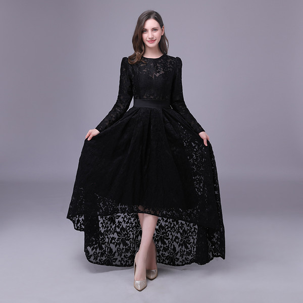 New arrival elegant lace dress evening dresses prom party long sleeve formal Classic O-neck high-low style