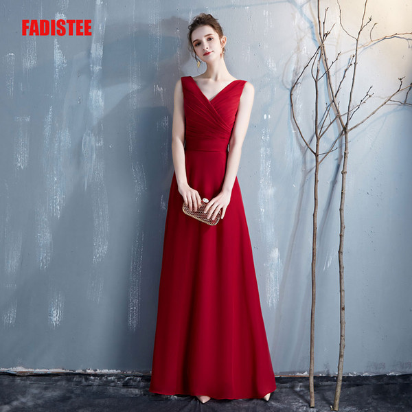 FADISTEE new arrival chiffon A-line Evening Dress Burgundy Fashion Evening Gowns Real Photos rose robe de soiree prom party Pleats bow