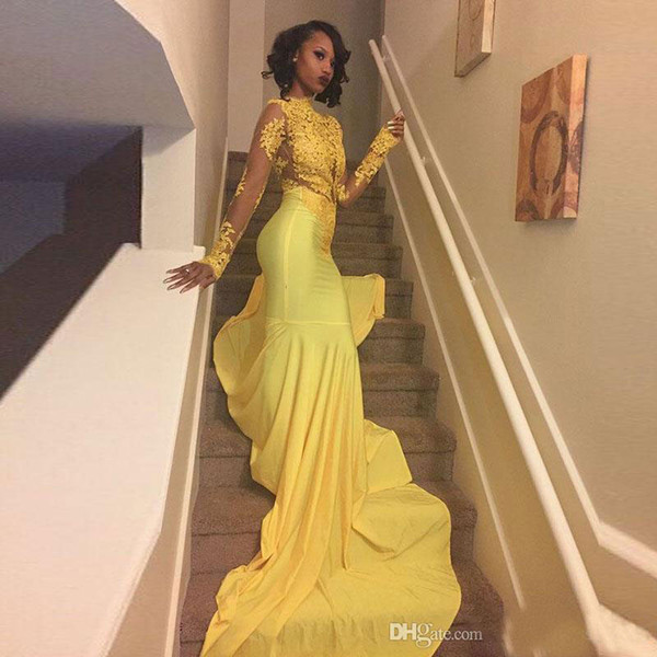 FADISTEE New arrival lace evening dresses prom party fomal long sleeves sexy Yellow Modern mermaid style long tail