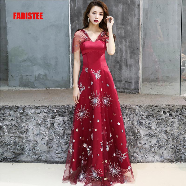 FADISTEE New arrival elegant long dress prom party dresses formal dress sequin pattern simple Burgundy evening dress 