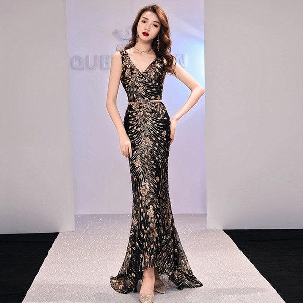 New arrival elegant evening party prom dresses Vestido de Festa gown mermaid Robe De Soiree half sleeves bling sequins