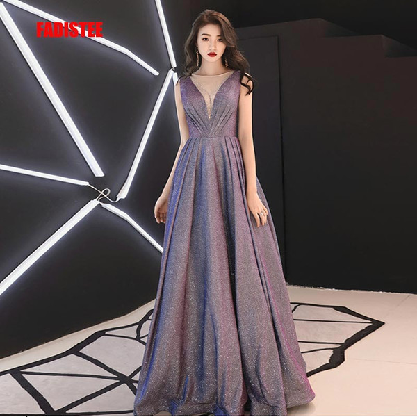 FADISTEE New arrival party dress evening dress Vestido de Festa A-line prom gown long new style bling satin frock see through neck