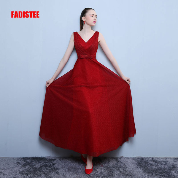 FADISTEE New arrival elegant evening dresses prom party sleeveless formal long V-neck sexy pleat bling fabric Modern Classic style