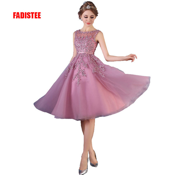 FADISTEE New arrival elegant lace dress evening dresses prom party short sleeveless formal O-neck pattern sexy style see through back