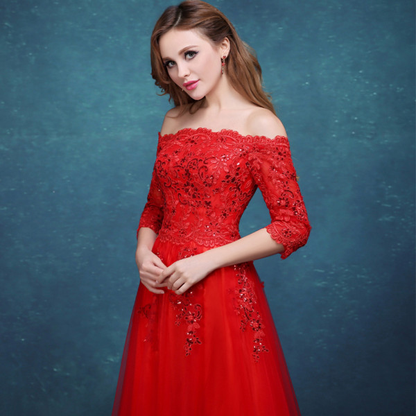 FADISTEE New arrival elegant lace dress evening dresses prom party half sleeves normal long sweetheart Appliques style