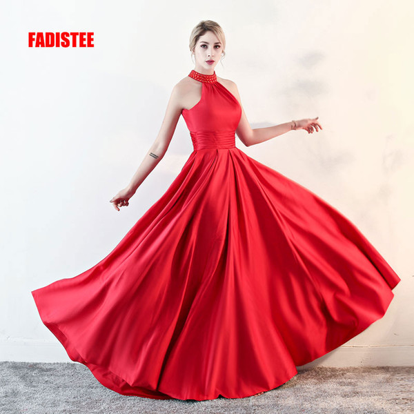 FADISTEE New arrival party evening dresses Vestido de Festa A-line prom dress satin Robe De Soiree halter Modern party dress