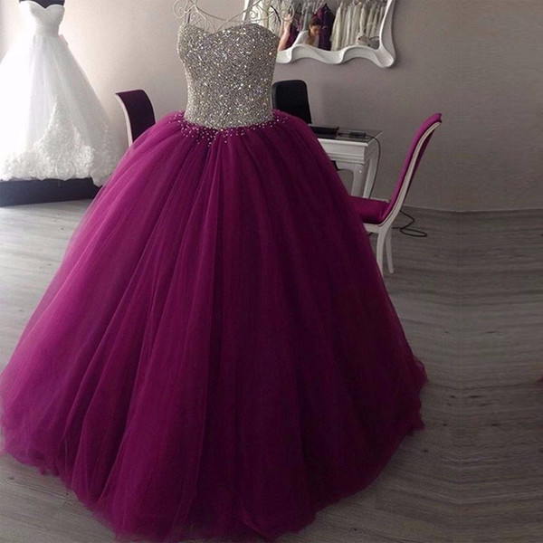 Sparkly Sweetheart Beaded Ball Gown Prom Dresses 2017 Real Picture Tulle Floor Length Sleeveless Puffy Long Prom Dress