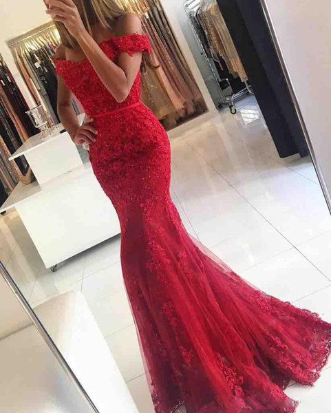 Red Lace Mermaid Prom Dresses 2017 Sexy Off The Shoulder Robes De Bal Shop Online China Formal Evening Gowns Party Dress