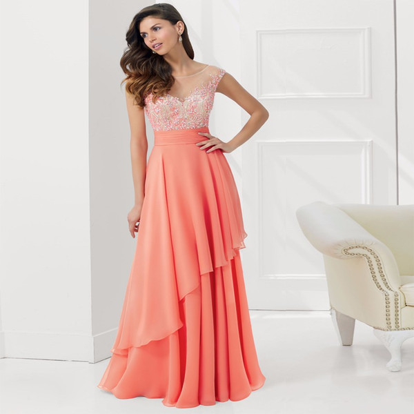 New Arrival Prom Dress Long 2017 Custom made Formal Dresses Coral Chiffon Sexy Sweetheart Long Evening Dresses