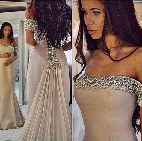 Sparkling Off the shoulder prom dresses Chiffon Mermaid evening dresses Beads Party Prom Gowns Arabic 2017 Custom Made Cheap