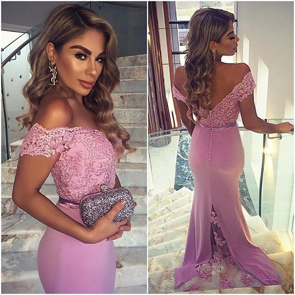 Backless 2017 Mermaid V-neck Cap Sleeves Satin Lace Pink Long Women Prom Dresses Sweetheart Sleeveless Evening Dresses party Gown