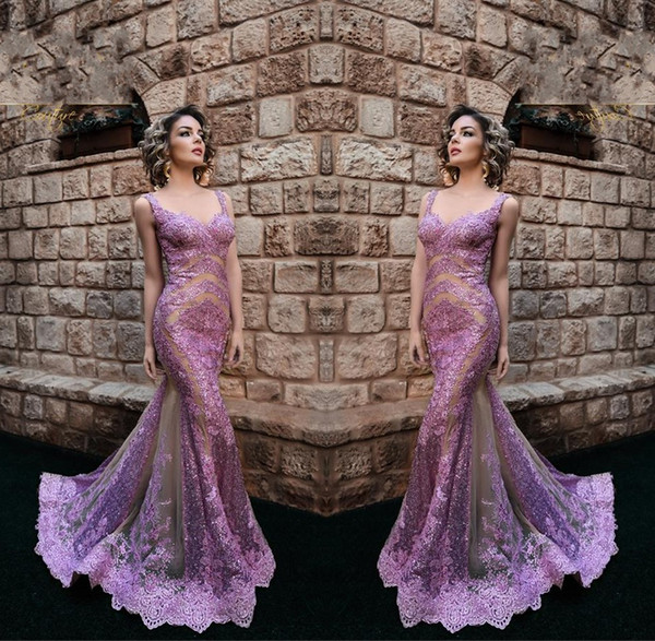 Fantastic Lavender Sequined Mermaid Prom Dresses Appliques Evening Party Gown Sleeveless Floor Length Special Occasion Dress