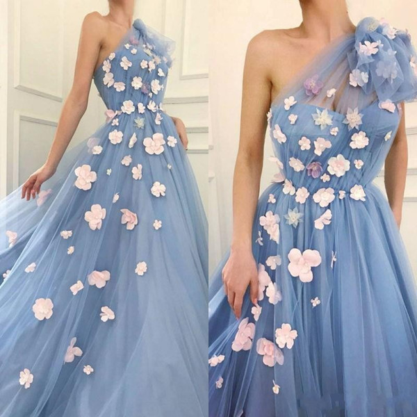 One Shoulder Ball Gown Prom Dresses with Flowers Floor Length Tulle New Arrival Fashion Gala Graduation Dresses for Girls Custom Made