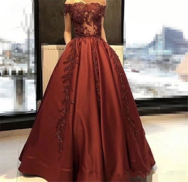 A-line Prom Dresses Boat Neck Short Sleeve Zipper Sleeveless Floor Length Satin with Applique Off the Shoulder Party Gowns Dress