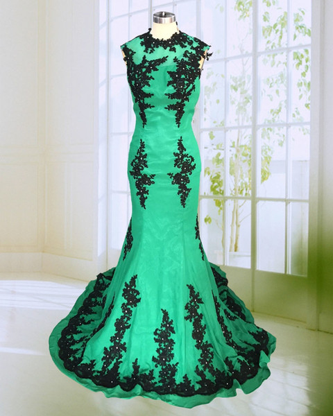 Hot Black Applique Green Chiffon Prom Dress Custom Made Long Woman Prom Night Gowns vestido para formatura