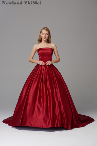 Burgundy Woman Ball Gown Prom Dress Vintage Strapless Satin Evening Party Gown with Big Bow on Back Custom Made 