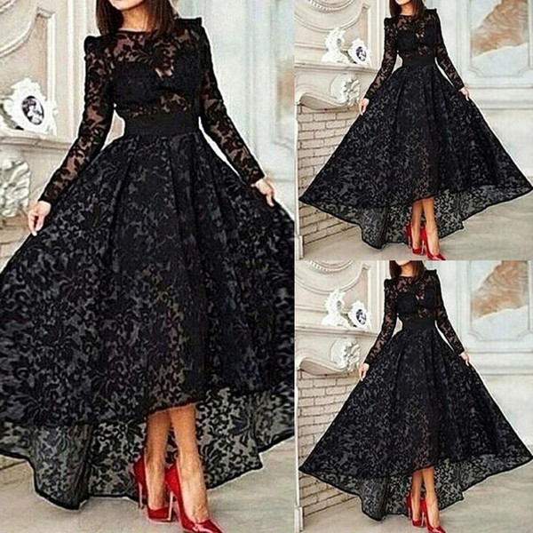 FADISTEE New arrival party evening dresses Vestido de Festa high-low prom dress lace O-neck frock Spaghetti sexy Muslim long sleeves gown