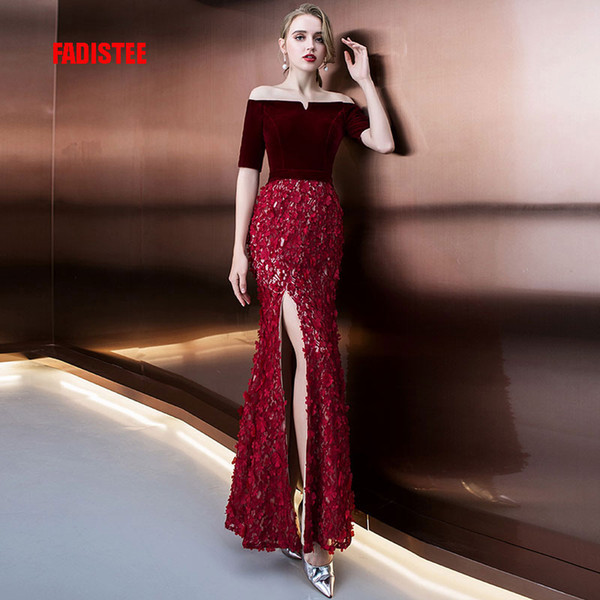 FADISTEE New arrival classic party evening dresses Vestido de Festa burgundy lace velour prom dress mermaid frock side slit sexy gown